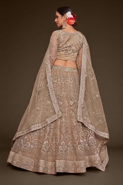 Embroidered Net Lehenga in Beige Bridal Lehenga Choli