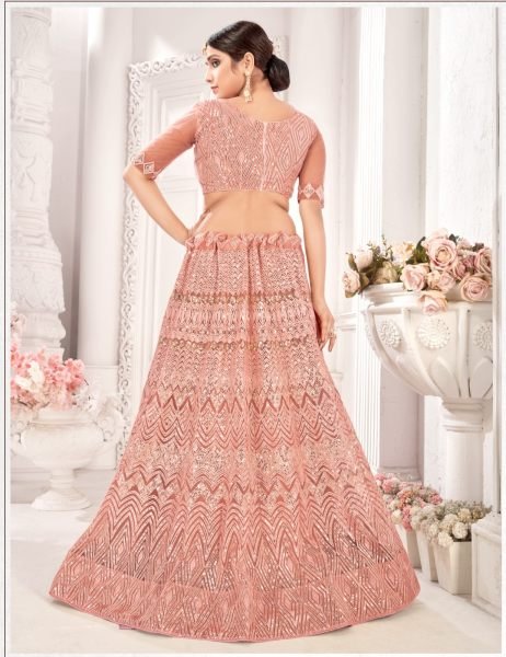 Embroidered Net Lehenga in Peach Designer Lehenga Choli