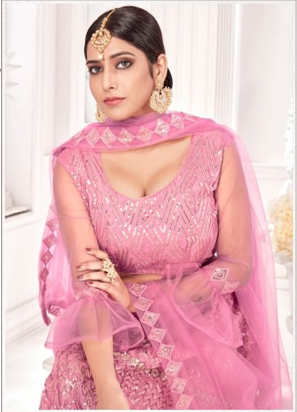 Embroidered Net Lehenga in Pink Designer Lehenga Choli