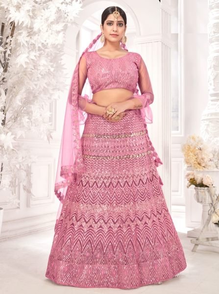 Embroidered Net Lehenga in Pink Designer Lehenga Choli