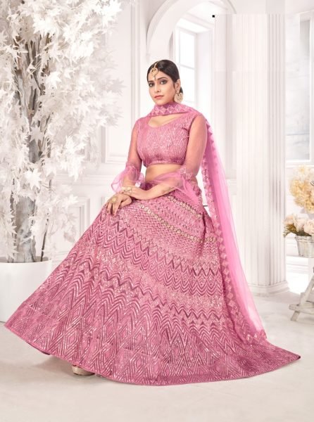 Embroidered Net Lehenga in Pink Designer Lehenga Choli