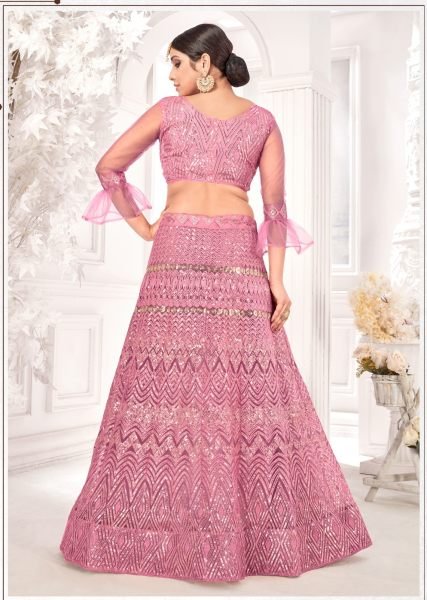 Embroidered Net Lehenga in Pink Designer Lehenga Choli