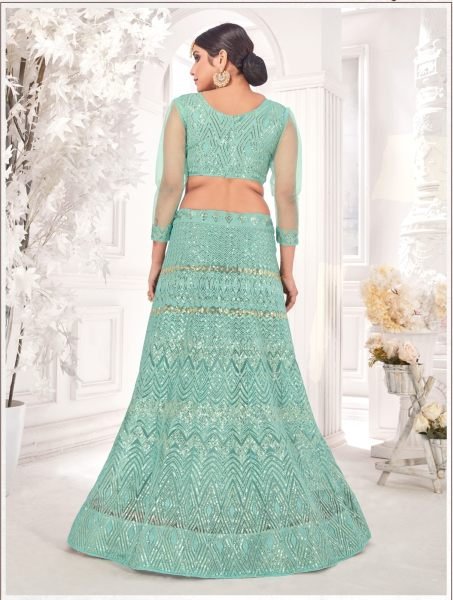 Embroidered Net Lehenga in Sea Green Designer Lehenga Choli