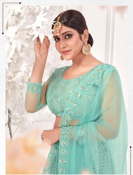 Embroidered Net Lehenga in Sea Green Designer Lehenga Choli