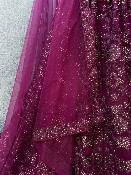 Embroidered Net Lehenga in Wine Designer Lehenga Choli