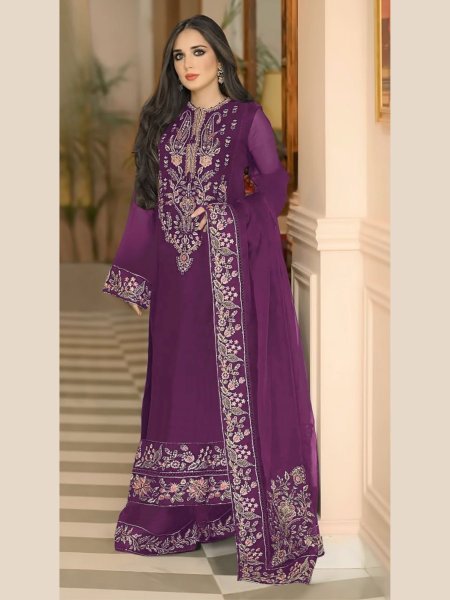 Embroidered Partywear Suit Set Long Fox Georgette Style with Stylish Dupatta Wholesale Pakistani Fashion at Best Price
