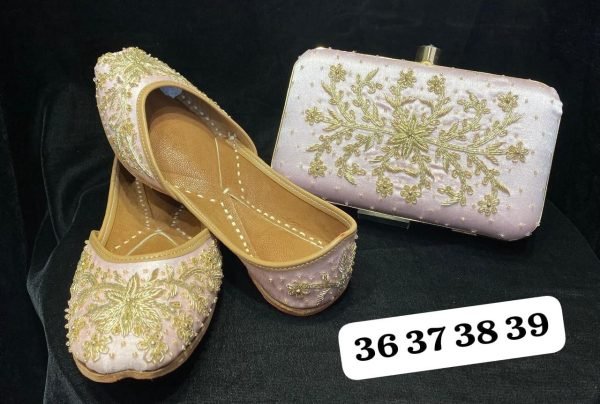 Embroidered Punjabi Jutti with Matching Designer Clutch Wedding Special Ethnic Combo Offer Fashion Accessories Wholesale