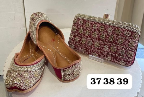 Embroidered Punjabi Jutti with Matching Designer Clutch Wedding Special Ethnic Combo Offer Fashion Accessories Wholesale