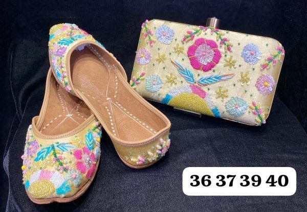 Embroidered Punjabi Jutti with Matching Designer Clutch Wedding Special Ethnic Combo Offer Fashion Accessories Wholesale