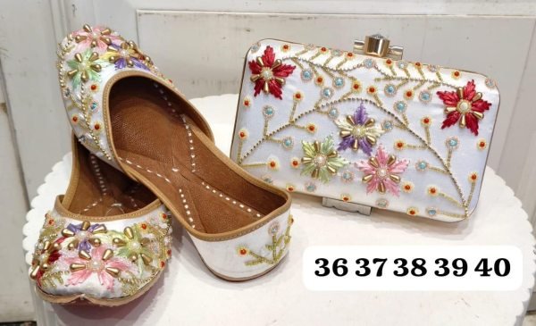 Embroidered Punjabi Jutti with Matching Designer Clutch Wedding Special Ethnic Combo Offer Fashion Accessories Wholesale