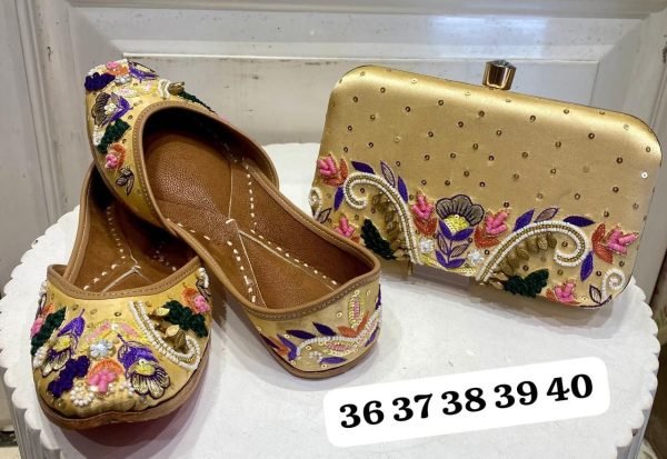 Embroidered Punjabi Jutti with Matching Designer Clutch Wedding Special Ethnic Combo Offer Fashion Accessories Wholesale