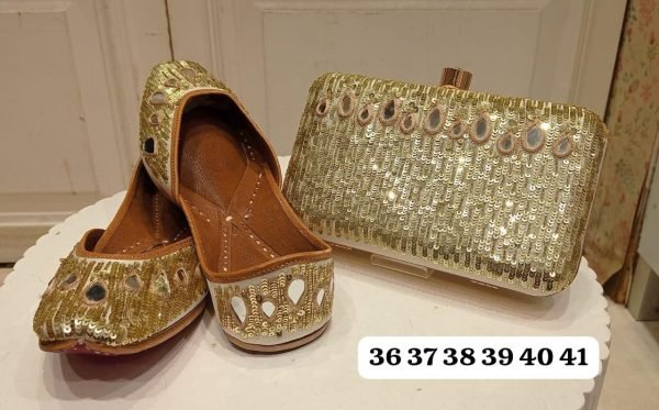 Embroidered Punjabi Jutti with Matching Designer Clutch Wedding Special Ethnic Combo Offer Fashion Accessories Wholesale