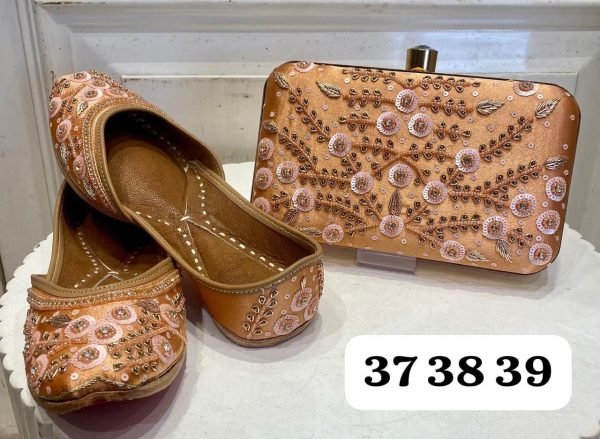 Embroidered Punjabi Jutti with Matching Designer Clutch Wedding Special Ethnic Combo Offer Fashion Accessories Wholesale