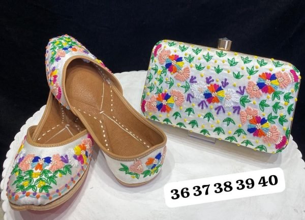 Embroidered Punjabi Jutti with Matching Designer Clutch Wedding Special Ethnic Combo Offer Fashion Accessories Wholesale