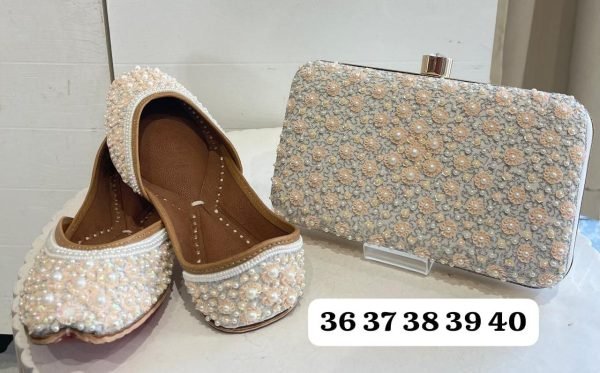 Embroidered Punjabi Jutti with Matching Designer Clutch Wedding Special Ethnic Combo Offer Fashion Accessories Wholesale
