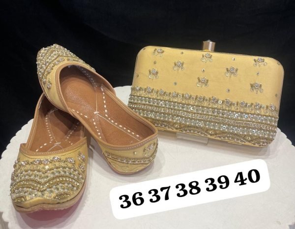 Embroidered Punjabi Jutti with Matching Designer Clutch Wedding Special Ethnic Combo Offer Fashion Accessories Wholesale