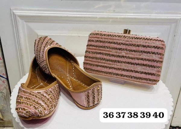 Embroidered Punjabi Jutti with Matching Designer Clutch Wedding Special Ethnic Combo Offer Fashion Accessories Wholesale