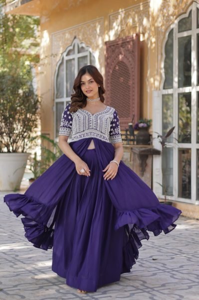 Embroidered Star Georgette Kurti with Lehenga Set Beads & Sequins Work Full-Stitched Party Wear Look Ready To Wear Collection