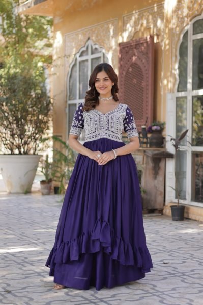 Embroidered Star Georgette Kurti with Lehenga Set Beads & Sequins Work Full-Stitched Party Wear Look Ready To Wear Collection