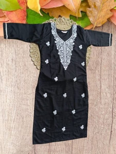 embroidered tesla slub chikankari top ethnic charm for casual and festive wear Embroidery Kurtis 
