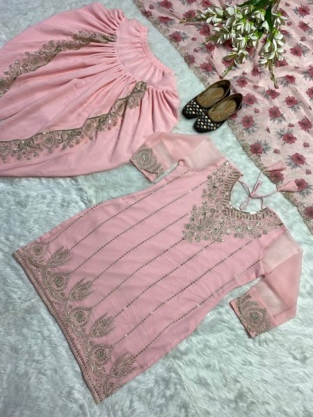 Embroidery Sequence Work Faux Georgette Dhoti Salwar Suit  Ready To Wear Collection