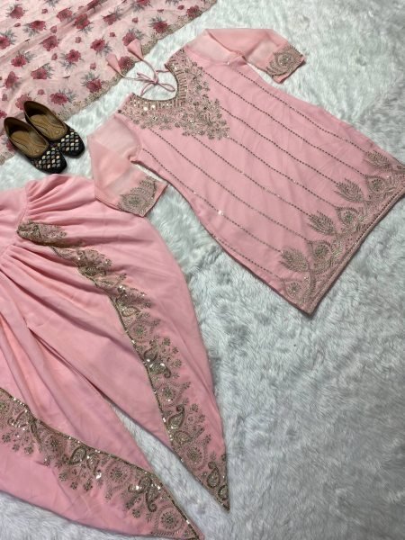 Embroidery Sequence Work Faux Georgette Dhoti Salwar Suit  Ready To Wear Collection