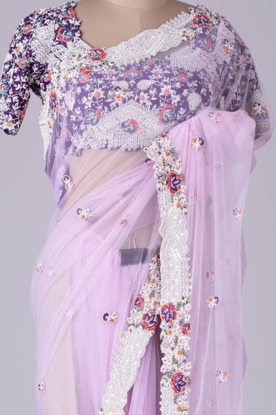 Embroidery Sequence Work Organza Silk Saree  Organza Sarees Wholesale