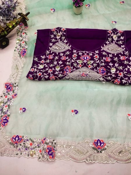 Embroidery Sequence Work Organza Silk Saree  Organza Sarees Wholesale