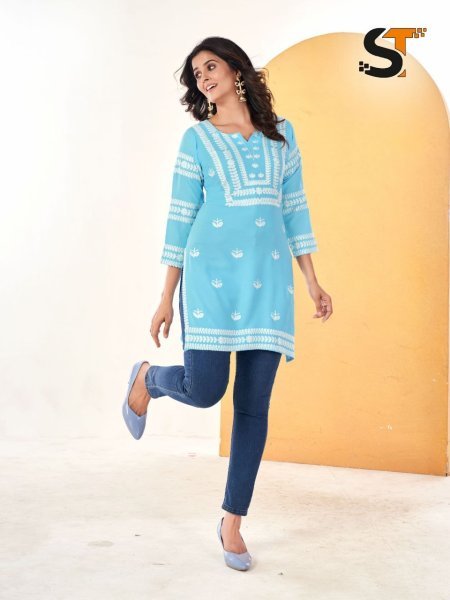 Embroidery Work Short Tops for Office and Regular Wear Embroidery Kurtis 