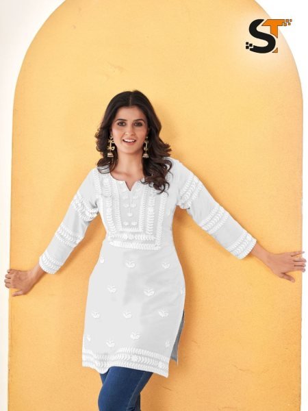 Embroidery Work Short Tops for Office and Regular Wear Embroidery Kurtis 