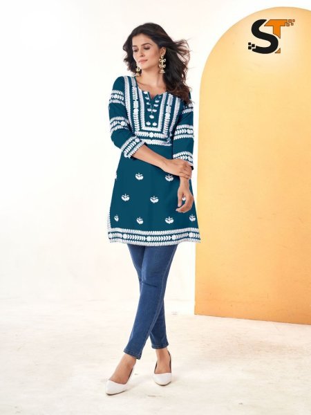 Embroidery Work Short Tops for Office and Regular Wear Embroidery Kurtis 