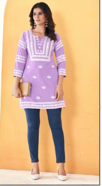 Embroidery Work Short Tops for Office and Regular Wear Embroidery Kurtis 