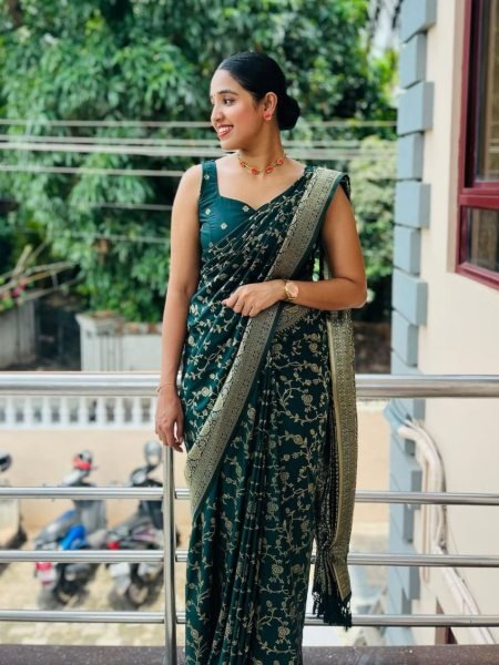 emerald green banarasi soft silk saree with timeless charm perfect for festive elegance Banarasi Saree Wholesale