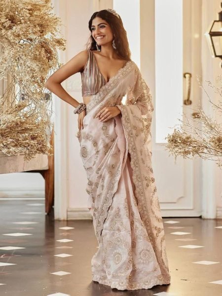 Luxe Organza Wedding Set with Rich Embroidery & Statement Blouse Celebration Ready Look Organza Sarees Wholesale