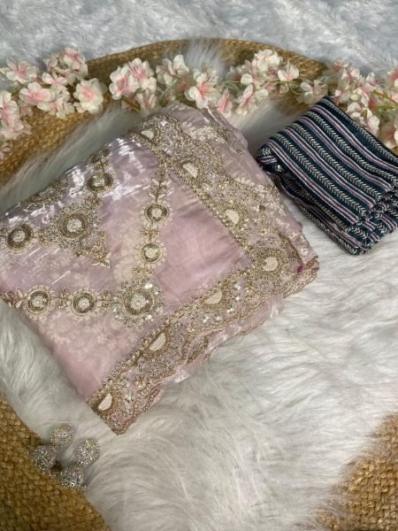 Luxe Organza Wedding Set with Rich Embroidery & Statement Blouse Celebration Ready Look Organza Sarees Wholesale