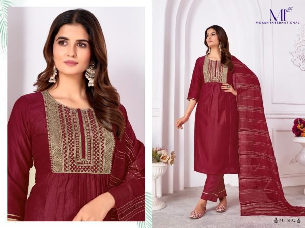 Ethereal  Vertical Silk Kurti and Pant   Banarasi Dupatta Full Stitched Set 3 Piece Kurti Set