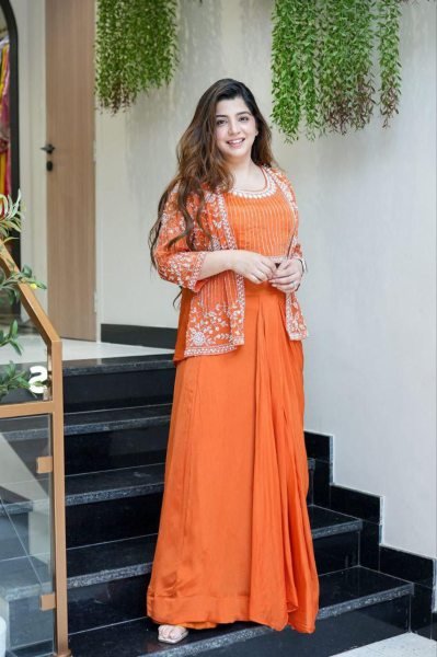 Ethnic Chinon Palazzo Set with Front Embroidered Jacket & Blouse Readymade Festive Wear at Affordable Price  Ready To Wear Collection