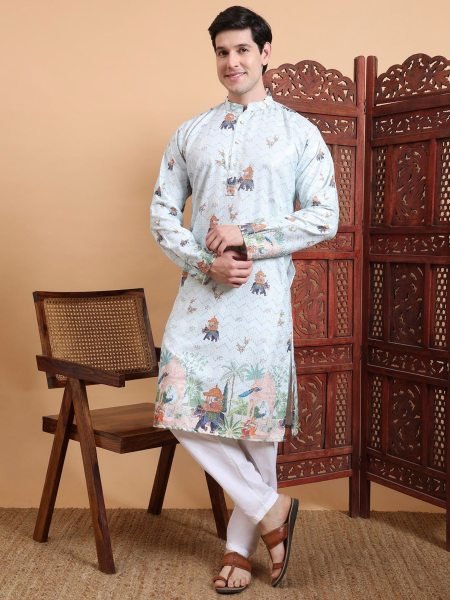 Ethnic Motifs Printed Thread Work Mandarin Collar Pure Cotton Kurta Set