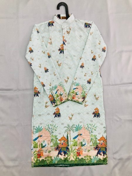 Ethnic Motifs Printed Thread Work Mandarin Collar Pure Cotton Kurta Set Kurta Pajama Wholesale