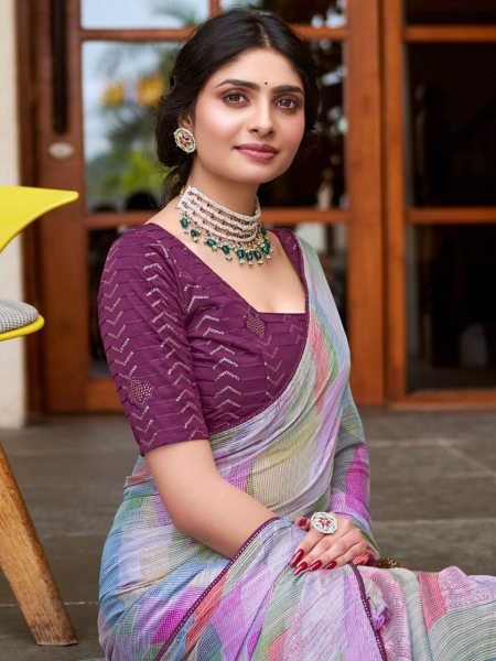 Ethnic Satin Printed Saree with Embroidered Blouse Wholesale Party Wear Sarees for Resellers Printed Cotton Sarees Wholesale