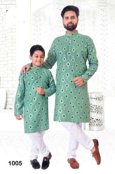 Ethnic Wear Foil Printed Kurta for Adult and Kids Father Son Collection 