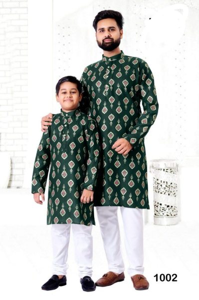 Ethnic Wear Foil Printed Kurta for Adult and Kids Father Son Collection 