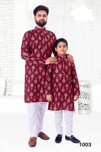 Ethnic Wear Foil Printed Kurta for Adult and Kids Father Son Collection 