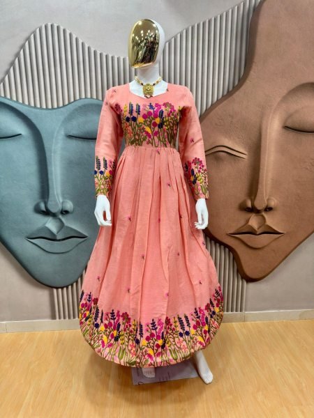 Everyday Chic Peach Kora Cotton Kurti with Delicate Embroidery & Full Lining