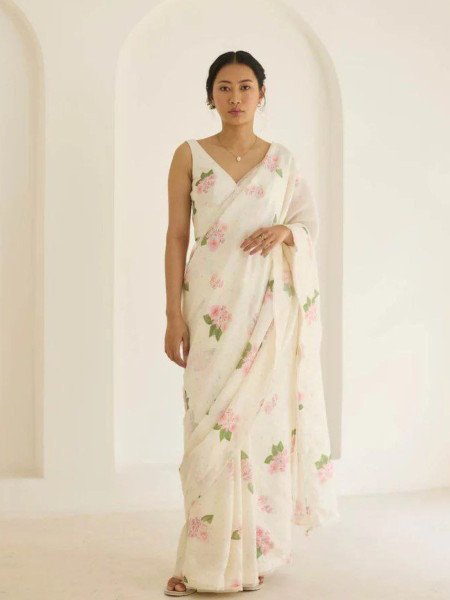 Everyday Elegance Digital Printed Linen Saree with Designer Blouse Piece Printed Cotton Sarees Wholesale