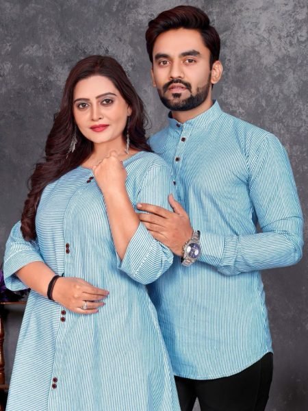 Everyday to Occasion Sky Blue Cotton Couple Set for Work, Travel & Beyond Couple Combo collection 