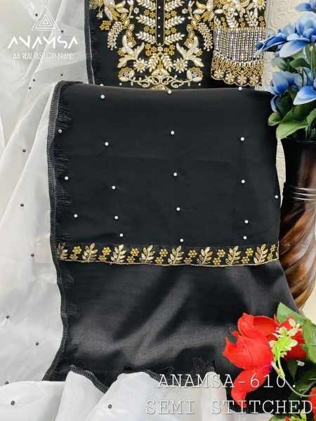 Exclusive Black Heavy Faux Georgette Suit set and Hevay Embroidery Work with Zimmy Chu fancy Dupatta Embroidery Suits Wholesale