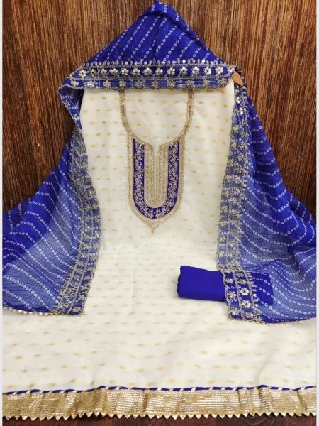 Exclusive Blue Color Chanderi Dress Material Suit  For Women Color Set Matching Dress Material Wholesale