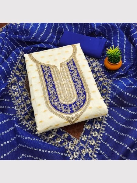 Exclusive Blue Color Chanderi Dress Material Suit  For Women Color Set Matching Dress Material Wholesale