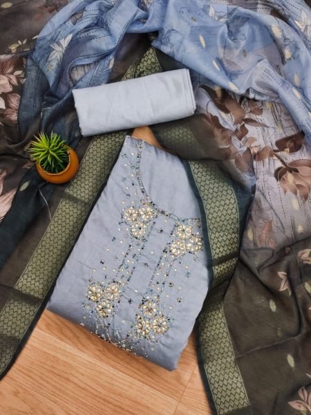 Exclusive Blue Color chanderi cotton Dress Material Collection  With Digital Print Dupatta  Color Set Matching Dress Material Wholesale